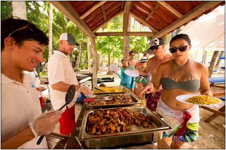 Buffet style lunch on beach