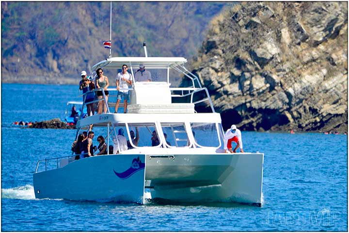 Catamaran moving fast on ocean in Costa Rica