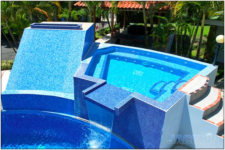 Close up of jacuzzi and waterfall