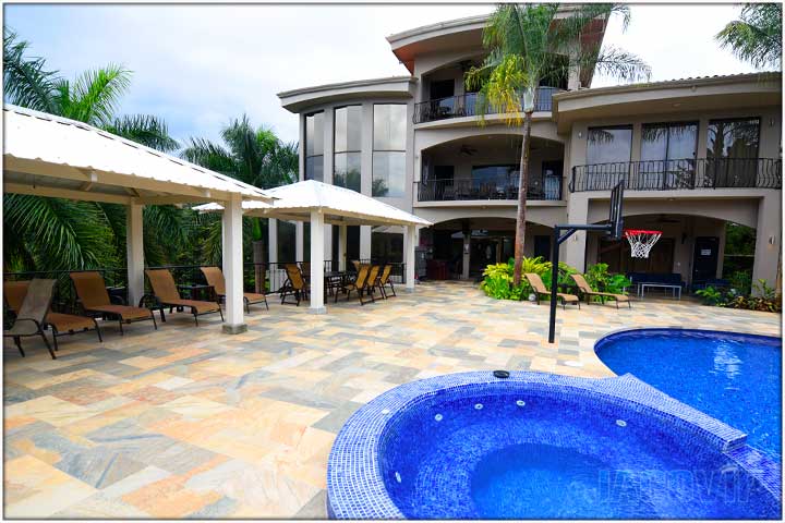 Looking up at main house from pool