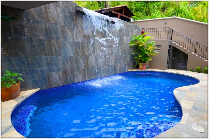 Waterfall from main pool to second pool below