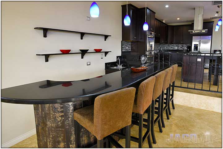 Living room bar with bar stools