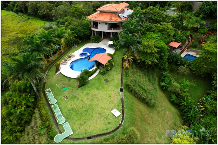 direct over head photo of large designer pool