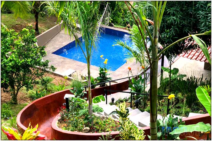 Angle view of waterslide and pool