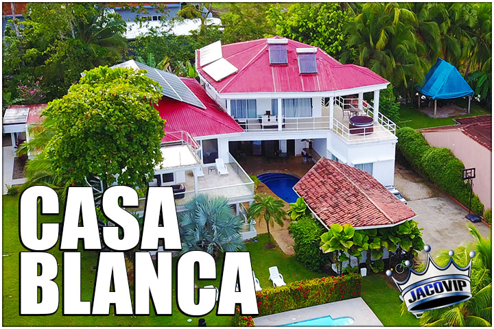 Aerial view of Casa Blanca beachfront mansion in Jaco Beach