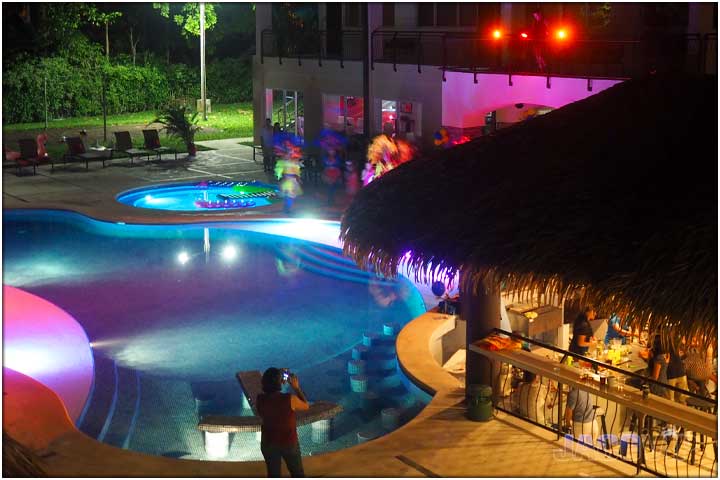 View of rancho and pool at night