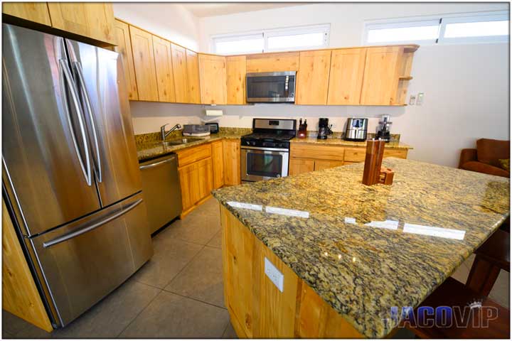 Close up of granite counter tops on kitchen island