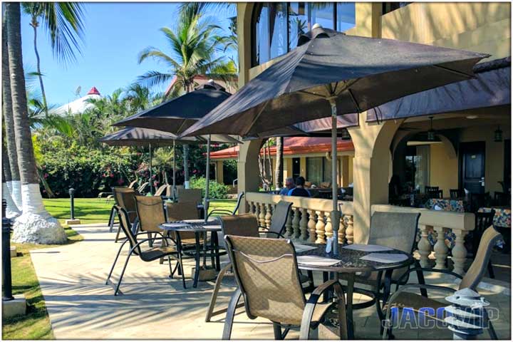 Outside table and chairs for beachfront restaurant