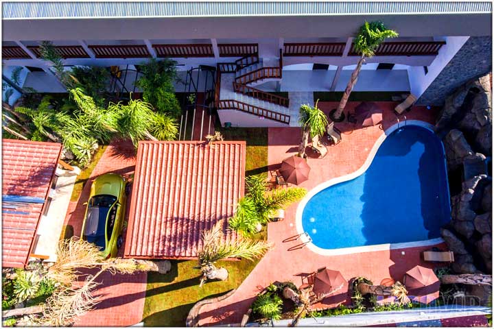 Direct overhead of La Limonera wih heart shaped swimming pool