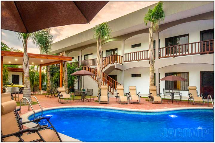 Exterior view of main building and pool area