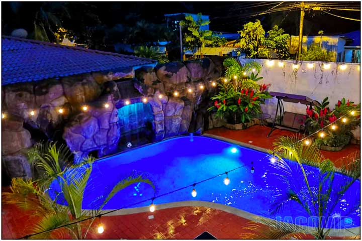 overhead view of pool and lights