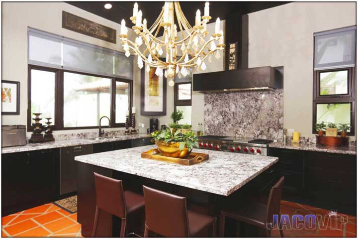 Kitchen island with chandalier