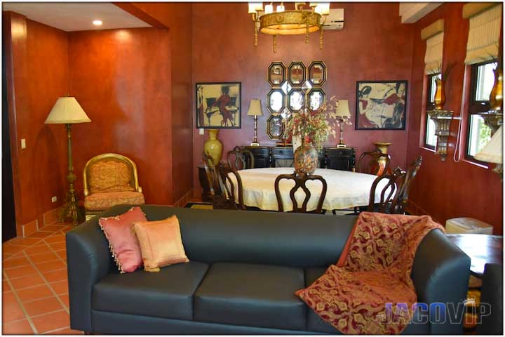 Black leather sofa and fancy table