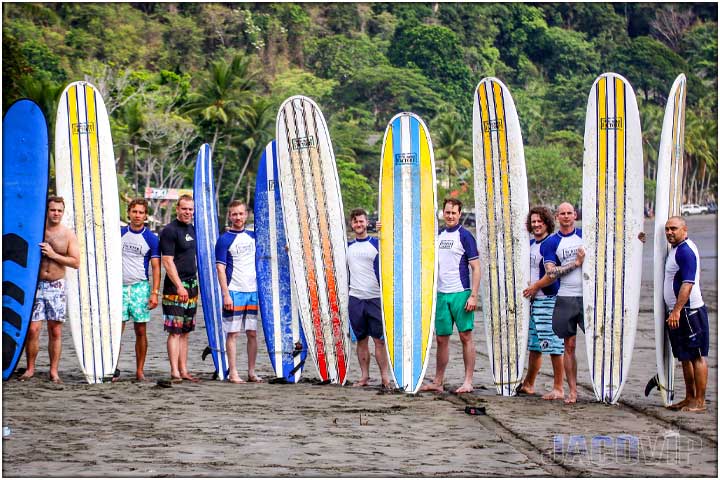 Long boards upright on Jaco Beach