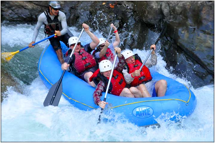 Steep drop during river rafting tour