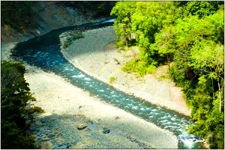 Drone photo of white water rafting river Savegre in Costa Rica near Jaco Beach